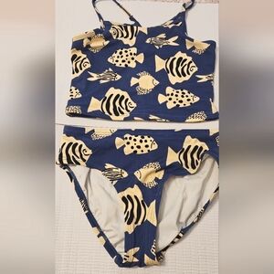 Kids Swim Set - Blue and Cream Fish Print